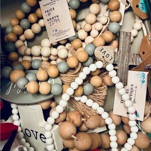 Wooden Bead Garland with White and Gray Accents